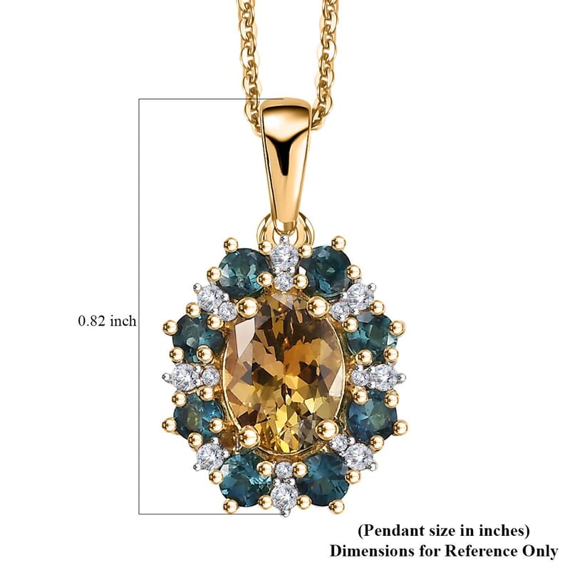 Premium Golden Tanzanite and Multi Gemstone 2.10 ctw Sunflower Pendant Necklace in 18K Vermeil Yellow Gold Over Sterling Silver 20 Inches