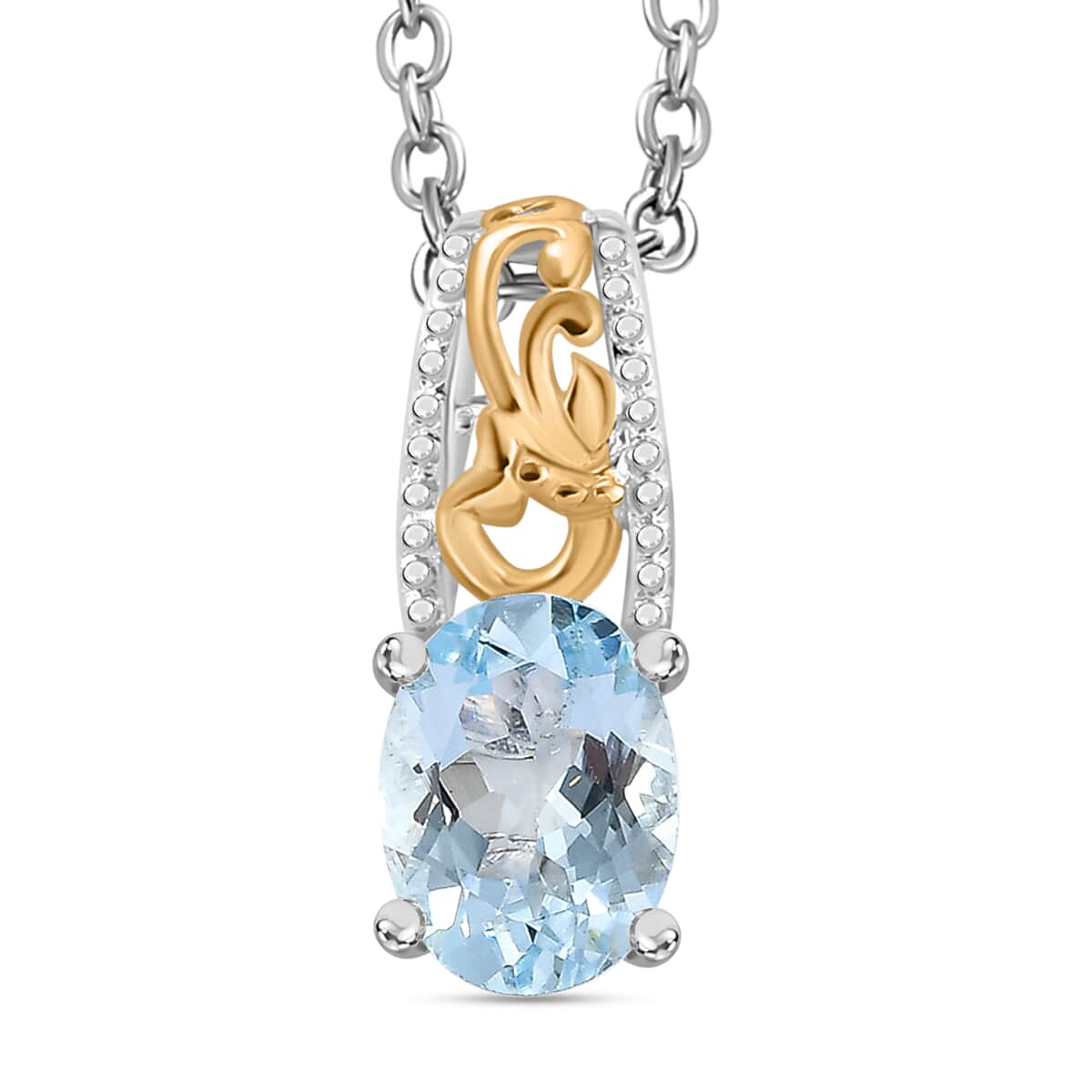 Mangoro Aquamarine 1.10 ctw Solitaire Pendant Necklace in 18K Vermeil YG and Rhodium Over Sterling Silver 20 Inches image number 0