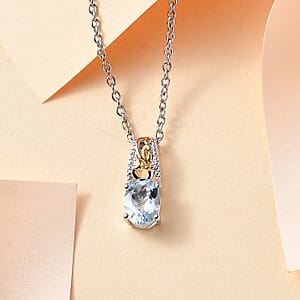 Mangoro Aquamarine 1.10 ctw Solitaire Pendant Necklace in 18K Vermeil YG and Rhodium Over Sterling Silver 20 Inches