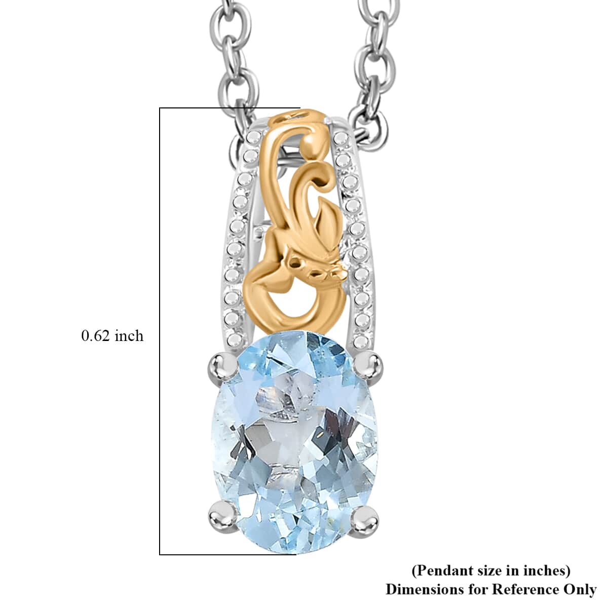 Mangoro Aquamarine 1.10 ctw Solitaire Pendant Necklace in 18K Vermeil YG and Rhodium Over Sterling Silver 20 Inches image number 5