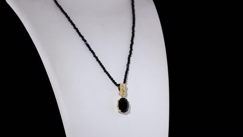 California Black Jade (Ovl) Pendant with Thai Black Spinel Beaded Necklace (20 Inches) in 18K Vermeil YG Over Sterling Silver 84.70 ctw
