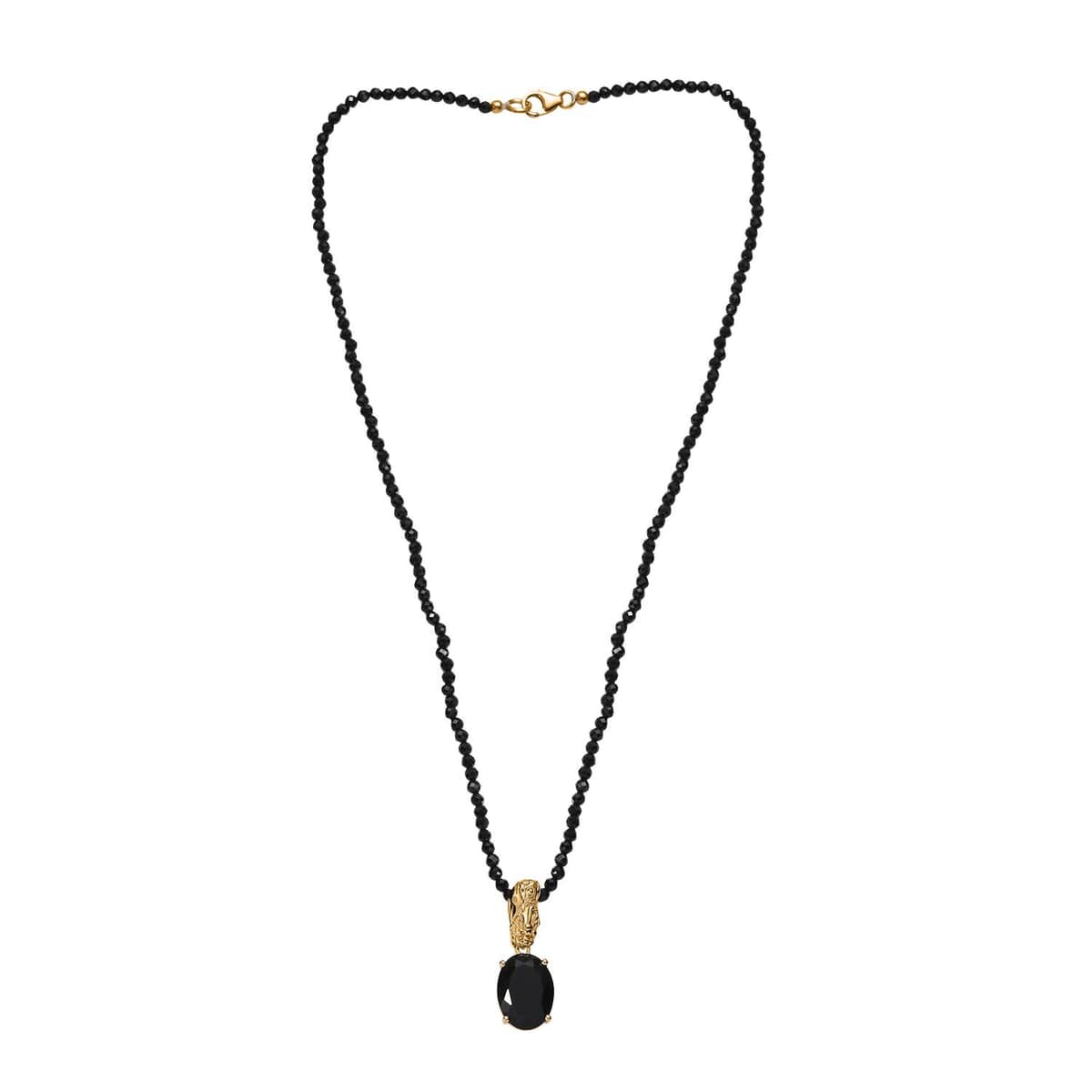 California Black Jade Pixiu Pendant with Thai Black Spinel 84.70 ctw Beaded Necklace in 18K Vermeil Yellow Gold Over Sterling Silver 20 Inches  image number 3