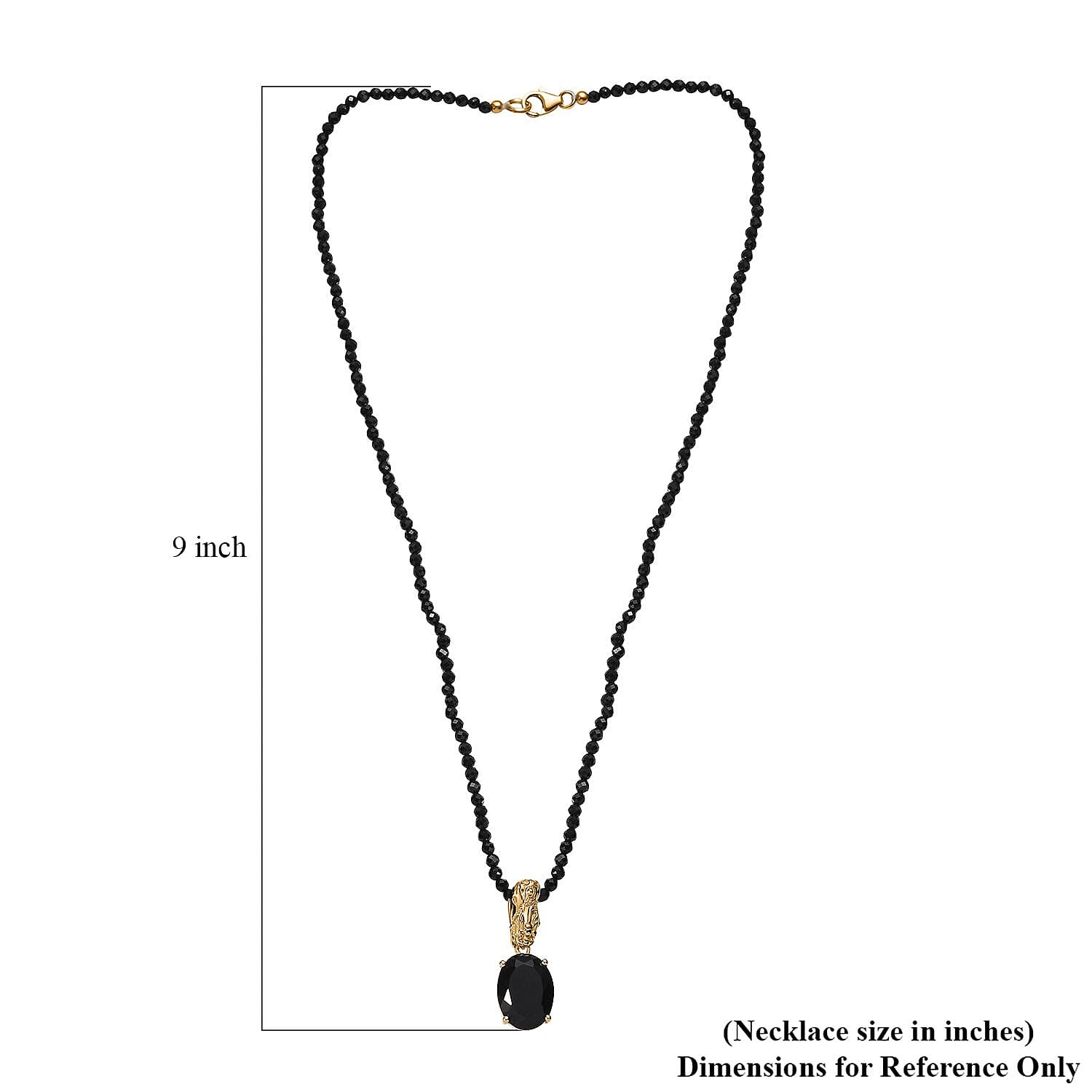 California Black Jade Pixiu Pendant with Thai Black Spinel 84.70 ctw Beaded Necklace in 18K Vermeil Yellow Gold Over Sterling Silver 20 Inches 