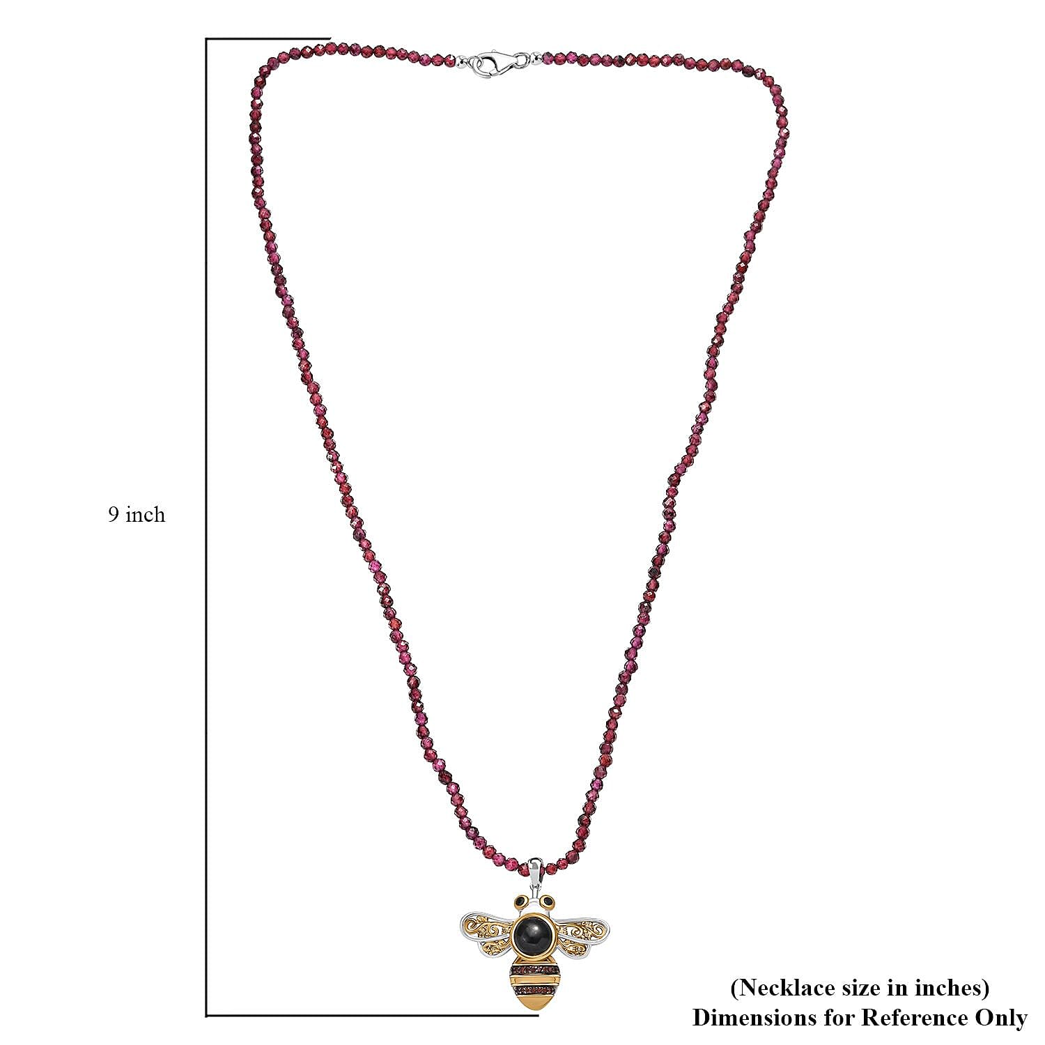 California Black Jade and Muti Gemstone 22.65 ctw Bee Pendant with Beaded Necklace in 18K Vermeil YG and Rhodium Over Sterling Silver 20 Inches