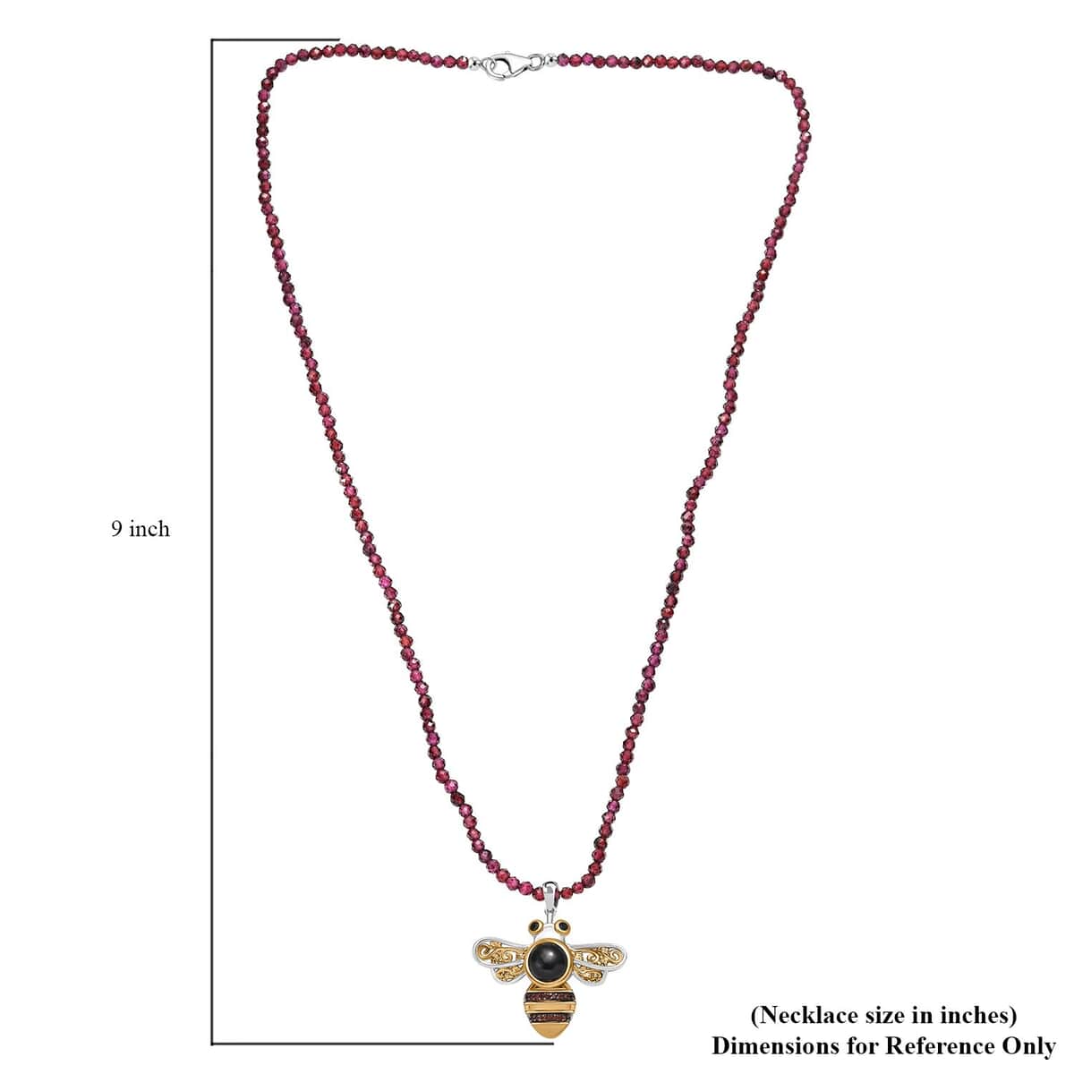 California Black Jade and Muti Gemstone 22.65 ctw Bee Pendant with Beaded Necklace in 18K Vermeil YG and Rhodium Over Sterling Silver 20 Inches image number 5