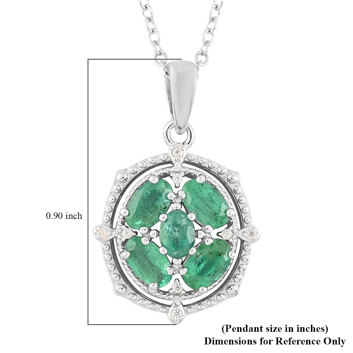 AAA Kagem Emerald and Natural White Zircon Floral Pendant Necklace 18-19.50 Inches in Rhodium Over Sterling Silver 1.10 ctw image number 5