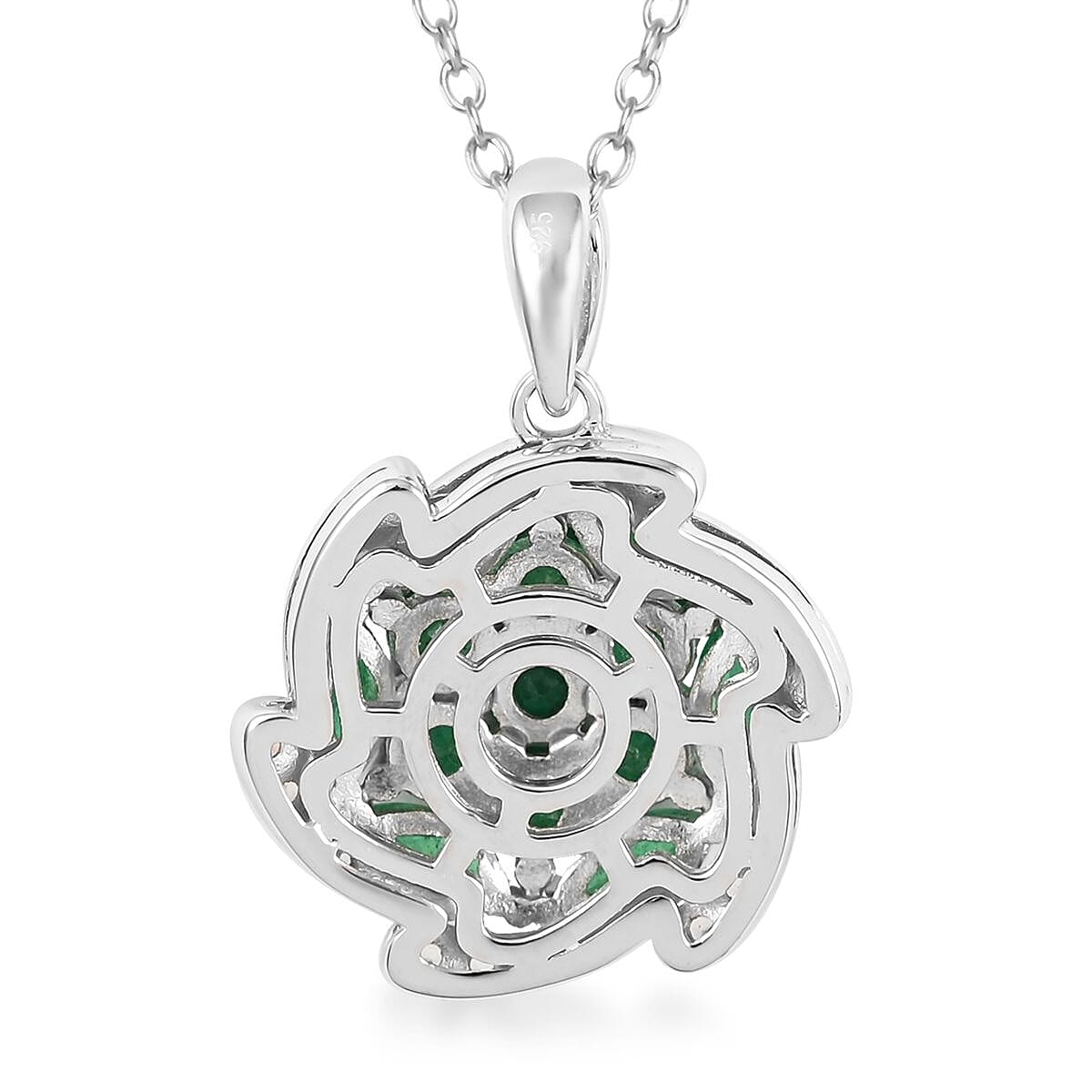 AAA Kagem Emerald and White Zircon Pendant Necklace 18-19.5 Inches in Rhodium Over Sterling Silver 1.80 ctw image number 5