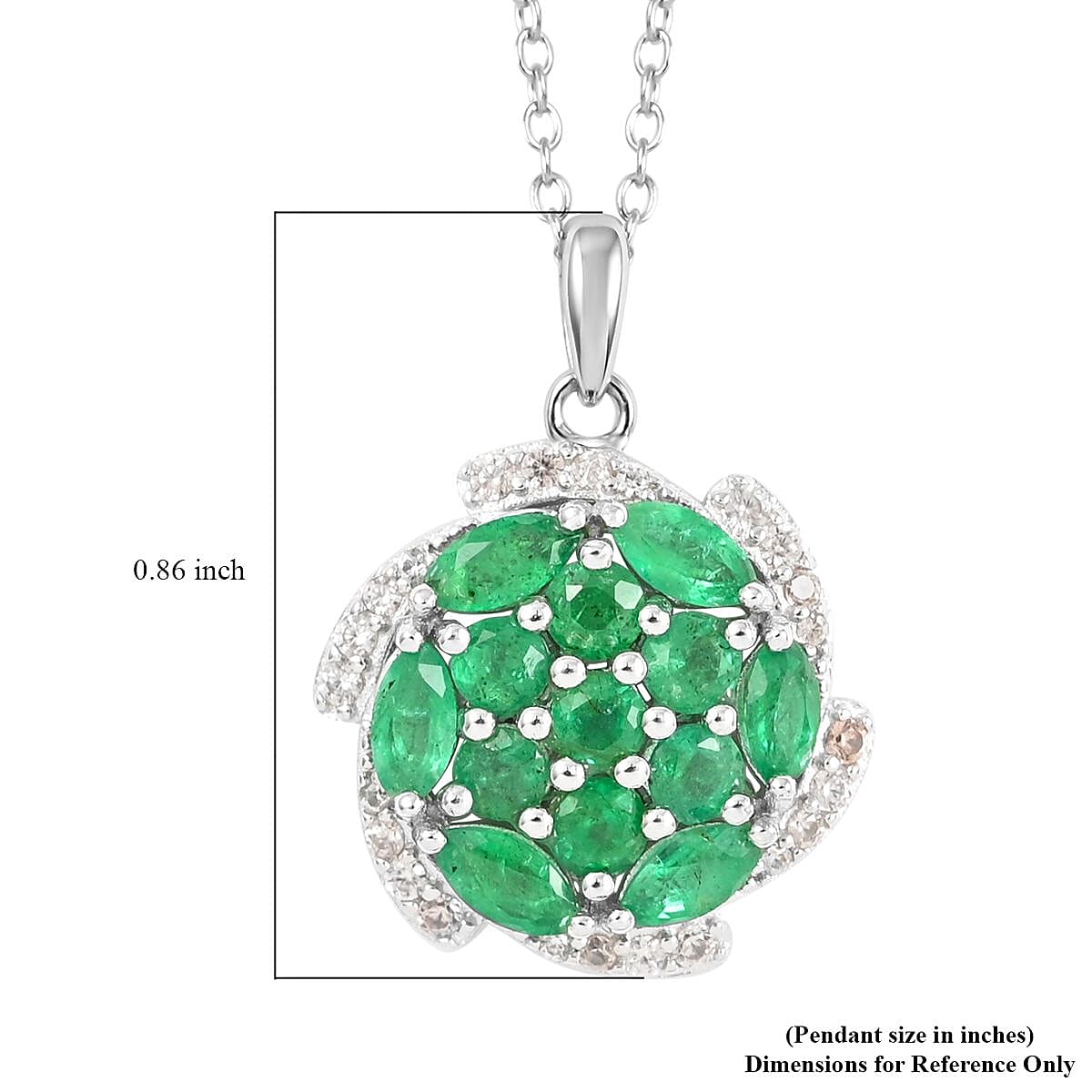 AAA Kagem Emerald and White Zircon Pendant Necklace 18-19.5 Inches in Rhodium Over Sterling Silver 1.80 ctw image number 6