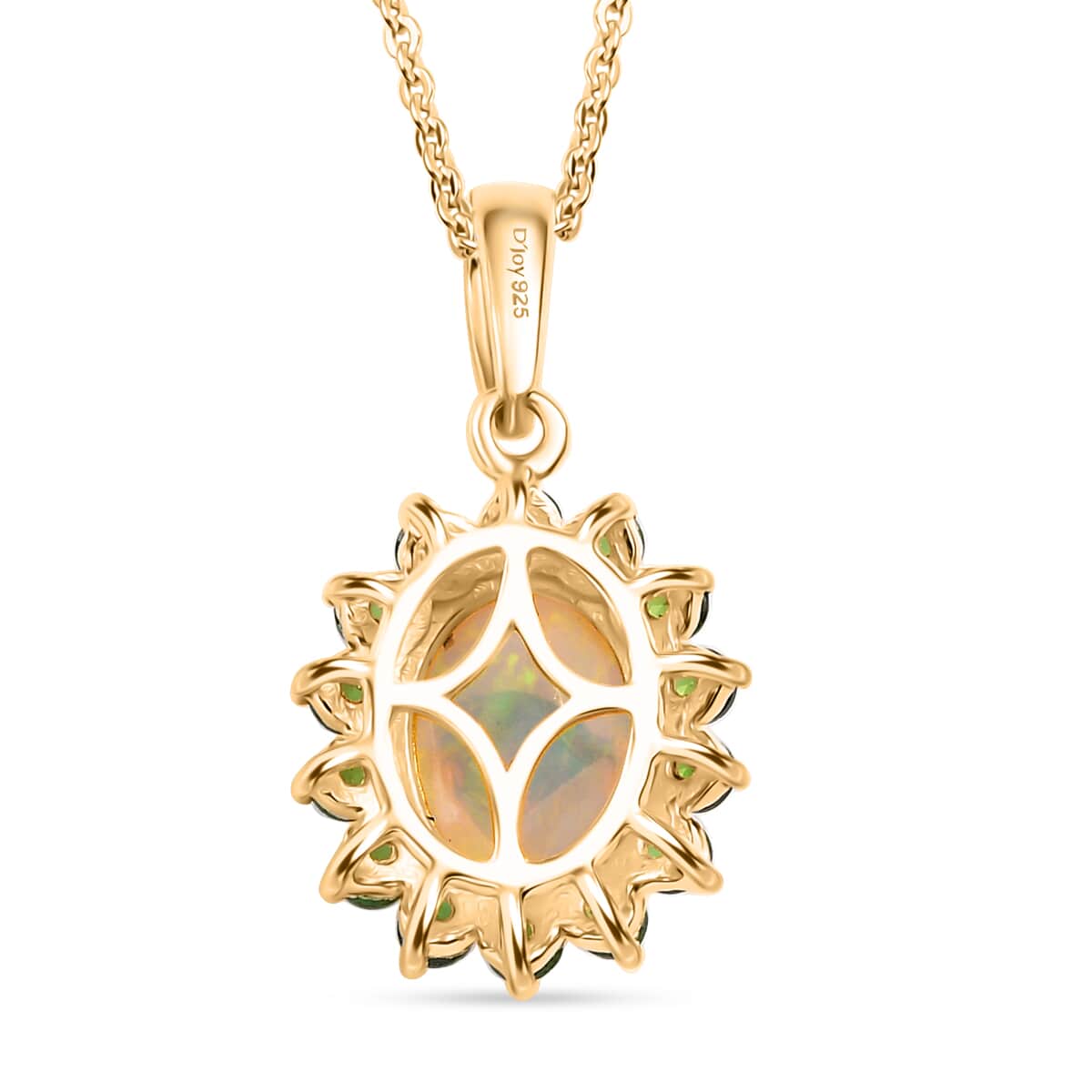 Premium Ethiopian Welo Opal, Chrome Diopside Sunburst Pendant Necklace (20 Inches) in 18K Vermeil YG Over Sterling Silver 1.70 ctw image number 5