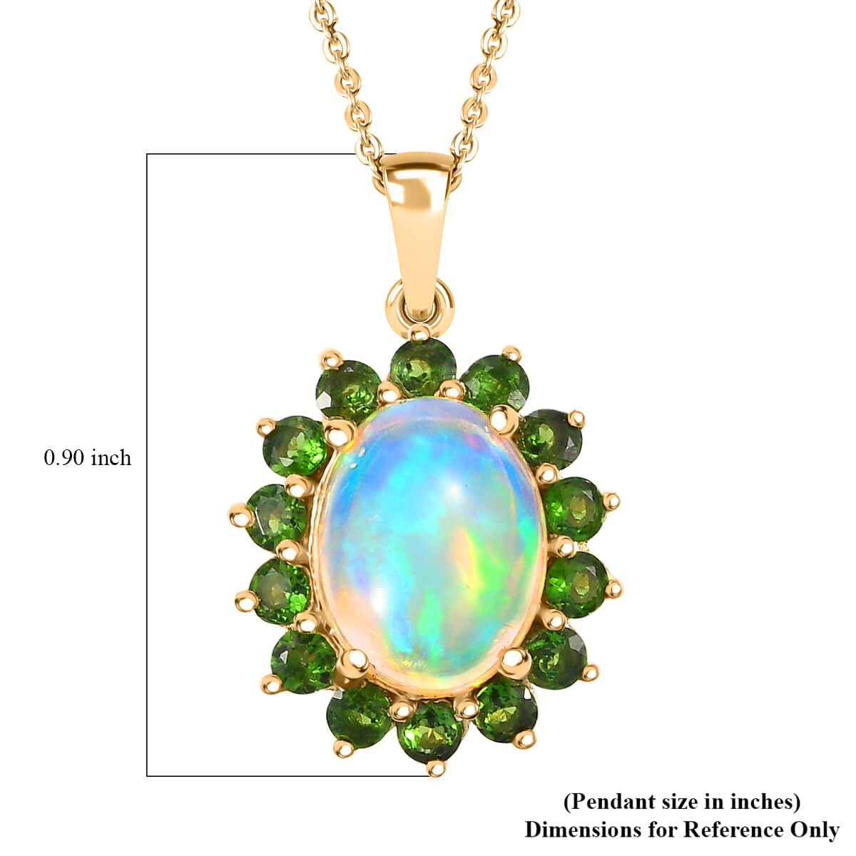 Premium Ethiopian Welo Opal, Chrome Diopside Sunburst Pendant Necklace (20 Inches) in 18K Vermeil YG Over Sterling Silver 1.70 ctw image number 6