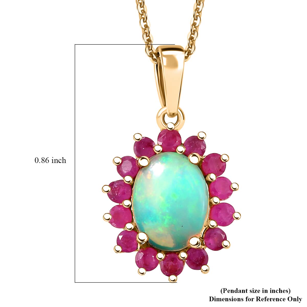 Premium Ethiopian Welo Opal and Niassa Ruby (FF) 1.80 ctw Dahlia Flower Pendant Necklace in 18K Vermeil Yellow Gold Over Sterling Silver 20 Inches image number 6