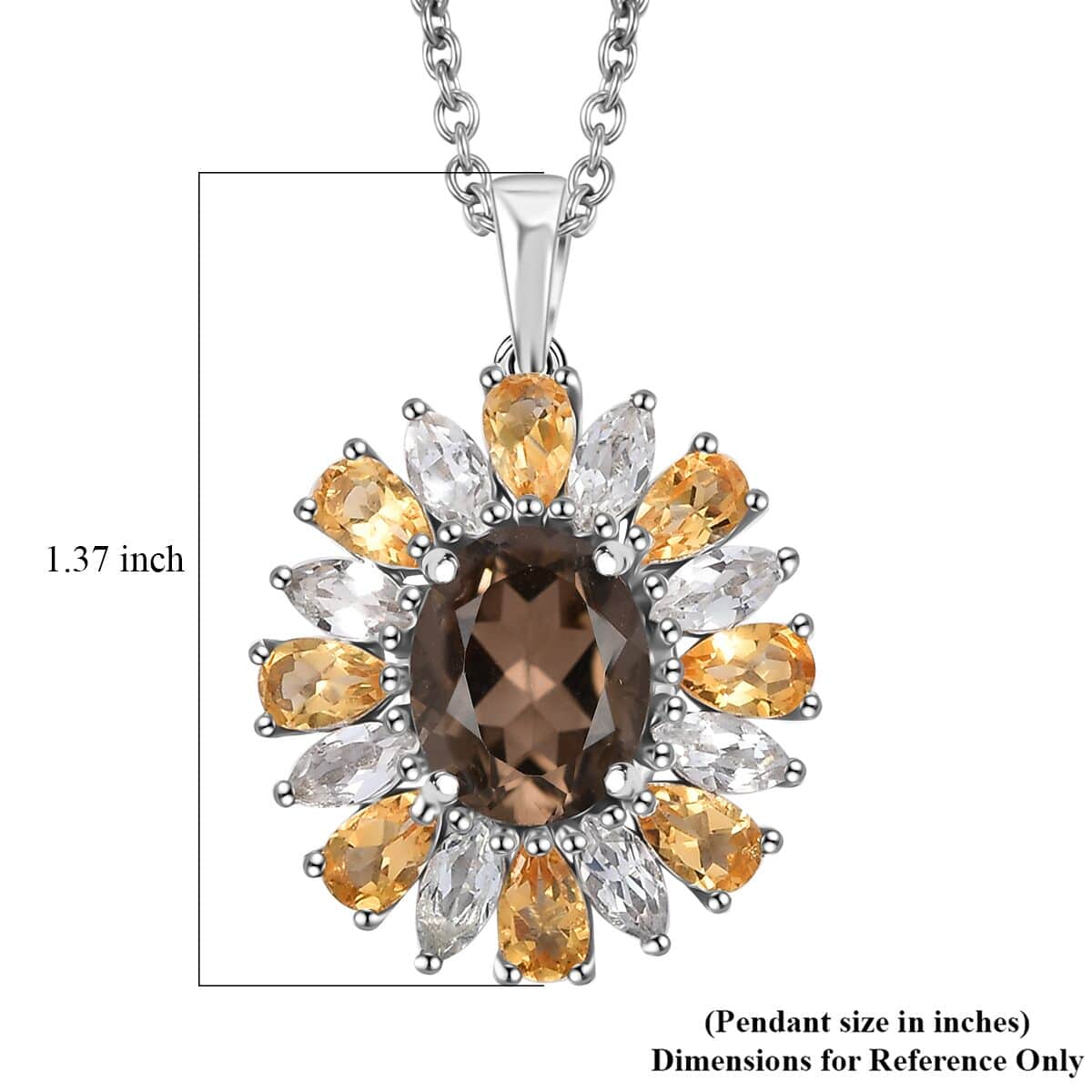 Brazilian Smoky Quartz and Multi Gemstone 5.50 ctw Sunlit Blossom Pendant in Rhodium Over Sterling Silver with Stainless Steel Necklace 20 Inches image number 5