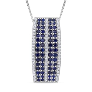 Madagascar Blue Sapphire and White Zircon 2.60 ctw Pendant Necklace in Rhodium Over Sterling Silver 18 Inches