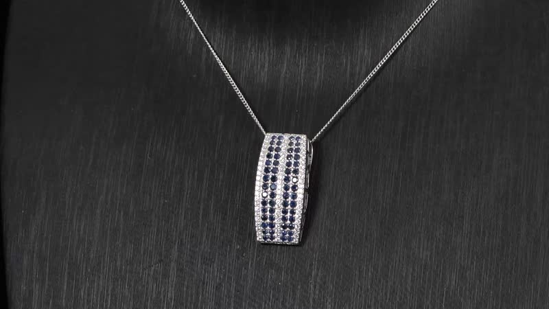 TLV Madagascar Blue Sapphire, White Zircon Pendant Necklace (18 Inches) in Rhodium Over Sterling Silver 2.60 ctw