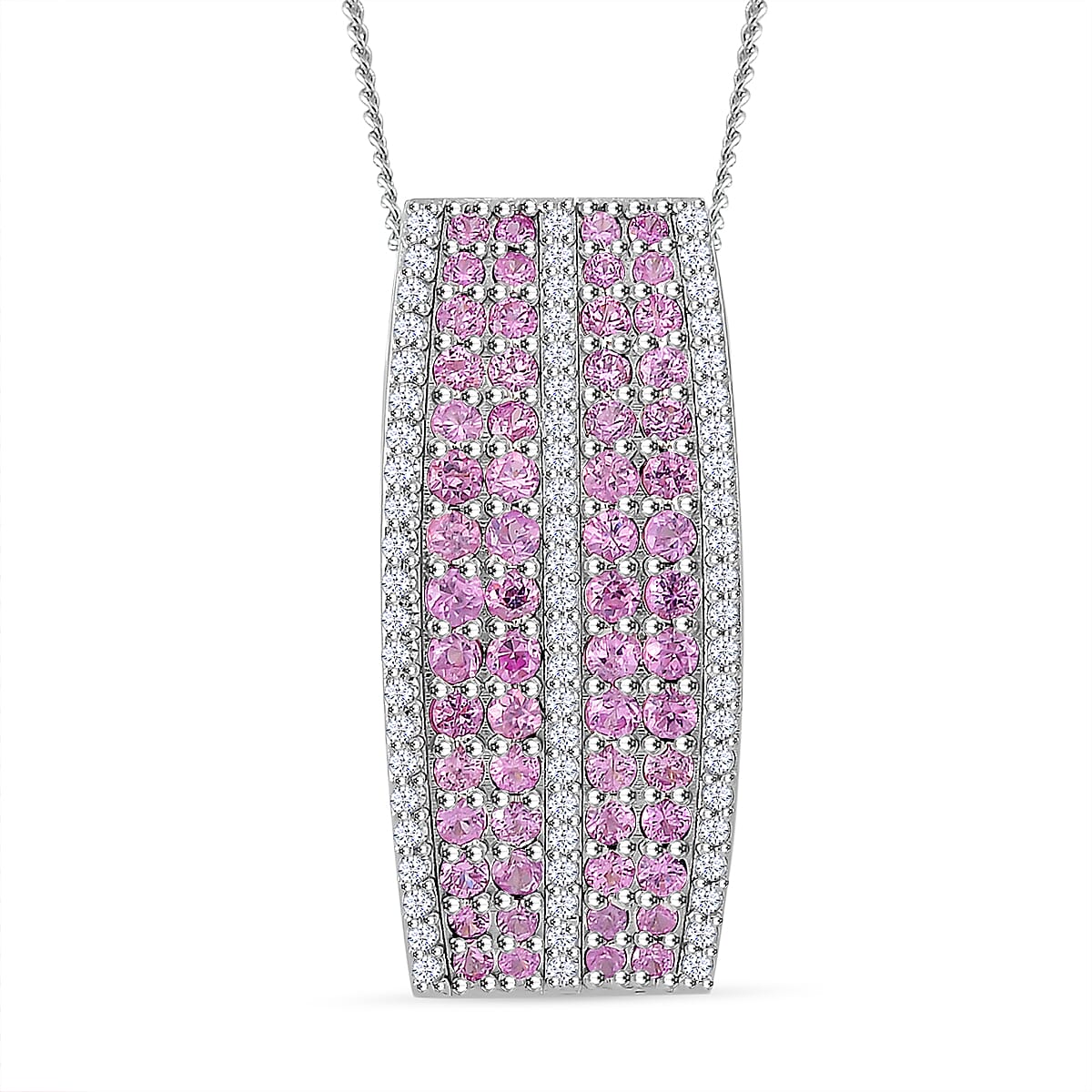 Madagascar Pink Sapphire and White Zircon 2.40 ctw Pendant Necklace in Rhodium Over Sterling Silver 18 Inches image number 0