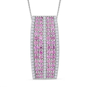 Madagascar Pink Sapphire and White Zircon 2.40 ctw Pendant Necklace in Rhodium Over Sterling Silver 18 Inches