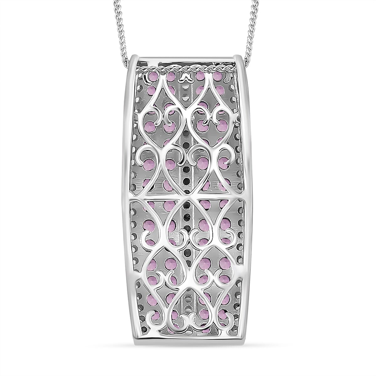 Madagascar Pink Sapphire and White Zircon 2.40 ctw Pendant Necklace in Rhodium Over Sterling Silver 18 Inches image number 2