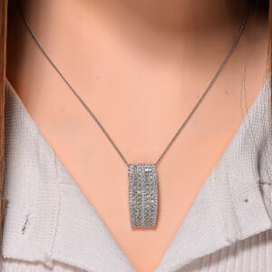 Madagascar Green Sapphire and White Zircon 2.65 ctw Pendant Necklace in Rhodium Over Sterling Silver 18 Inches