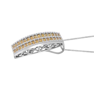Madagascar Yellow Sapphire and White Zircon 2.00 ctw Pendant Necklace in Rhodium Over Sterling Silver 18 Inches
