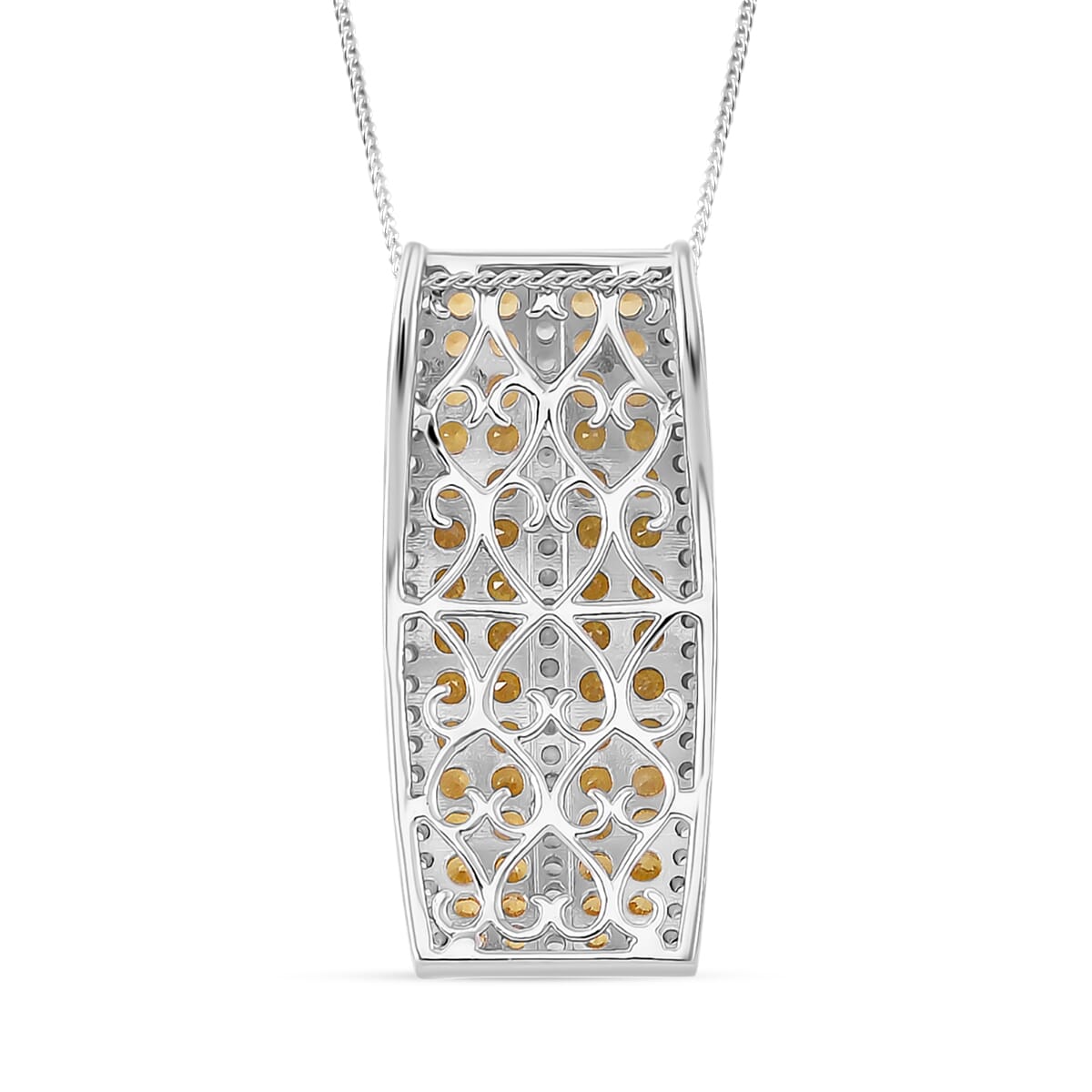 Madagascar Yellow Sapphire and White Zircon 2.00 ctw Pendant Necklace in Rhodium Over Sterling Silver 18 Inches image number 1