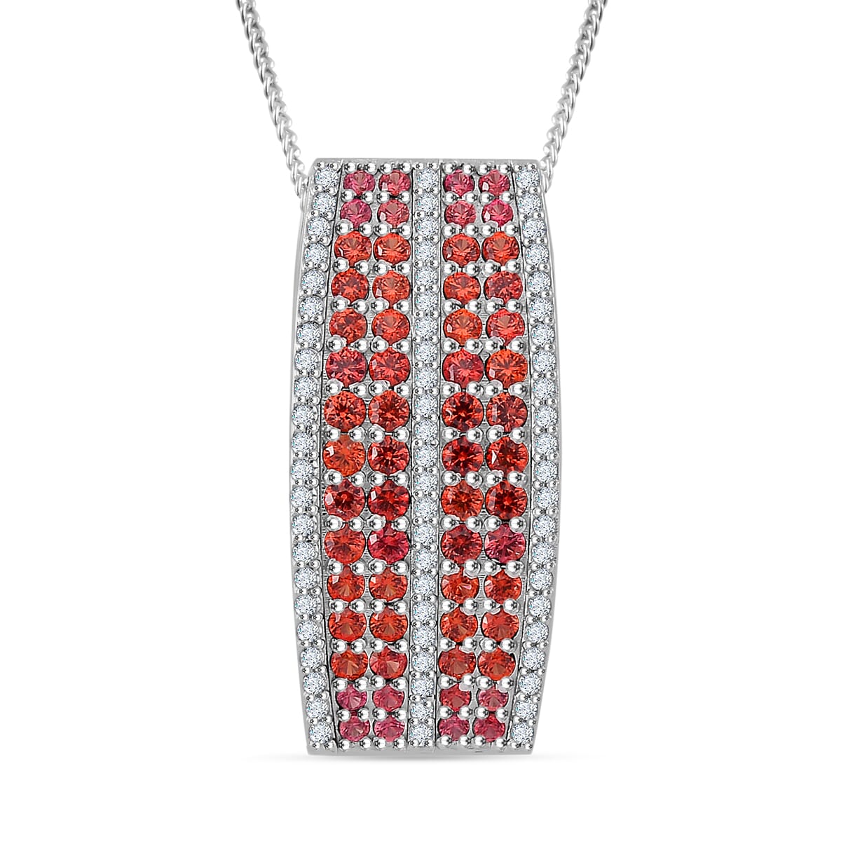 Madagascar Orange Sapphire and White Zircon 2.50 ctw Pendant Necklace in Rhodium Over Sterling Silver 18 Inches image number 0