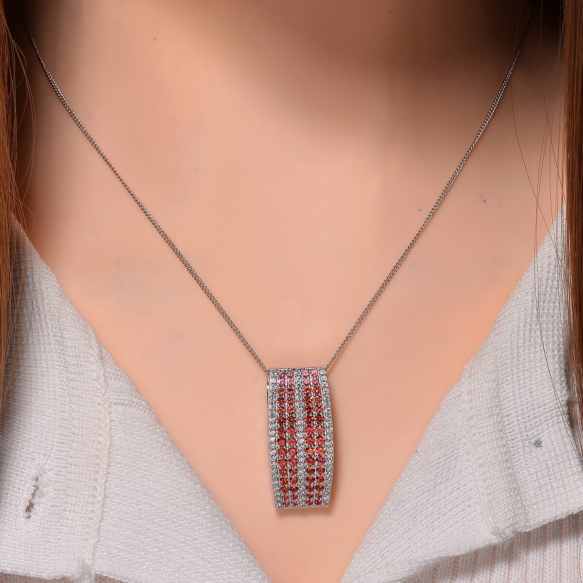 Madagascar Orange Sapphire and White Zircon 2.50 ctw Pendant Necklace in Rhodium Over Sterling Silver 18 Inches image number 1