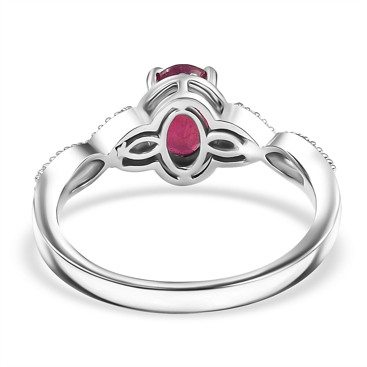 Niassa Ruby (FF) and Tanzanite 3.20 ctw Love Infinity Ring (Size 5.00), Stud Earrings and Pendant in Rhodium Over Sterling Silver