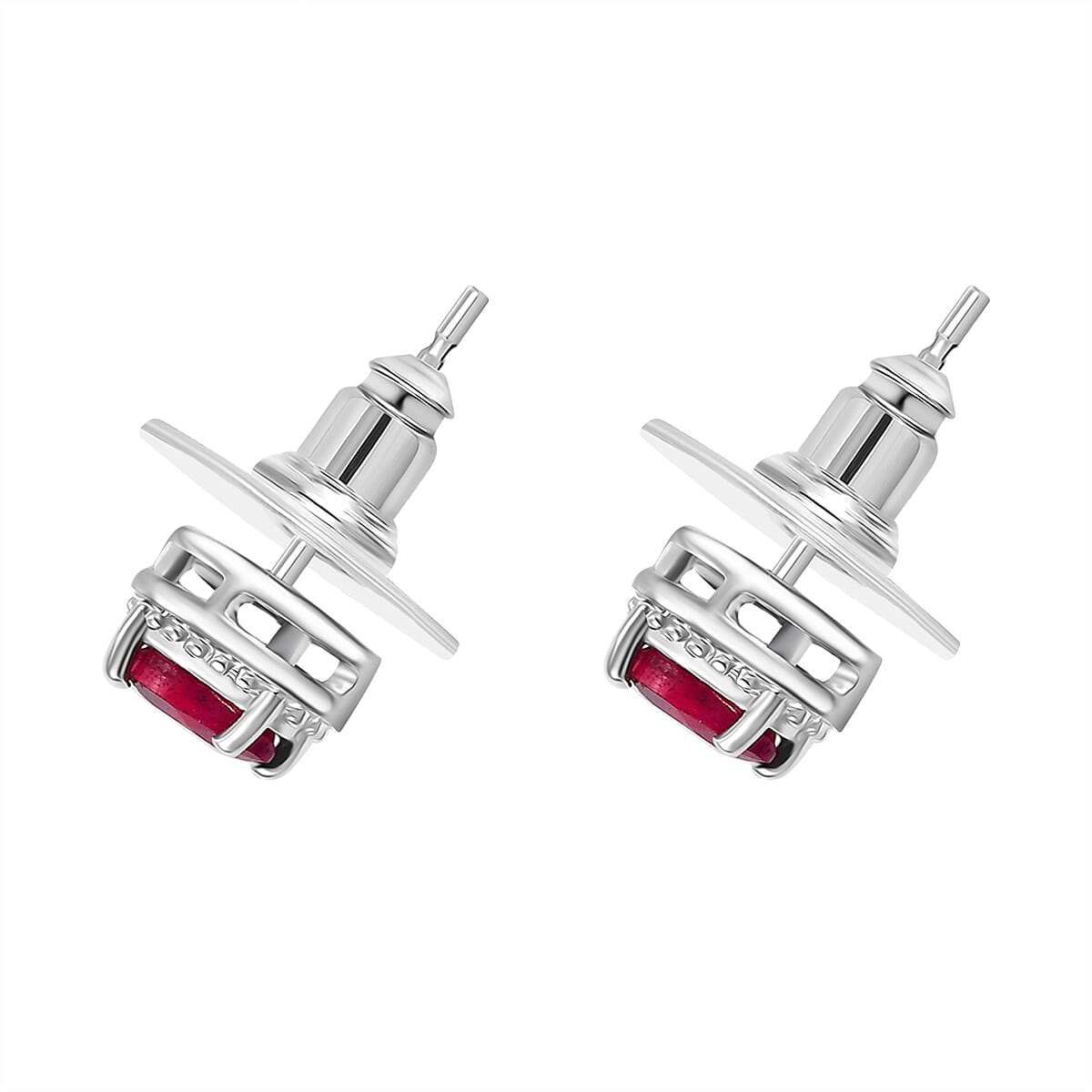 Niassa Ruby (FF) and Tanzanite 3.20 ctw Love Infinity Ring (Size 5.00), Stud Earrings and Pendant in Rhodium Over Sterling Silver
