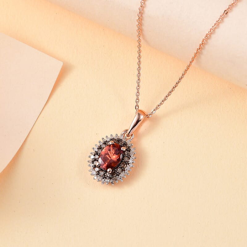 Premium Tanzanian Blush Garnet, Natural Champagne and White Diamond 1.25 ctw Sunflower Pendant Necklace in 18K Vermeil Rose Gold Over Sterling Silver 20 Inches