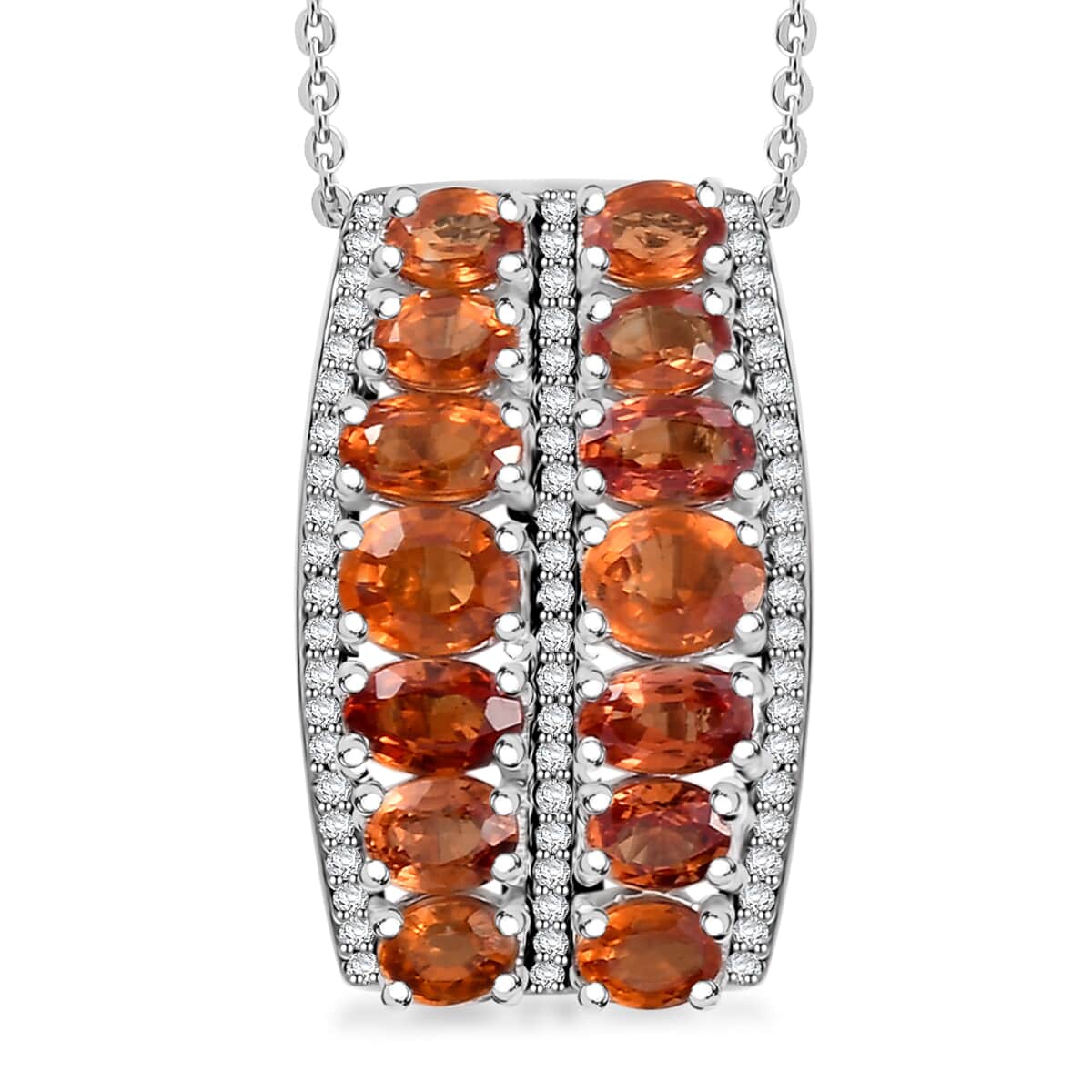 Orange Sapphire and White Zircon 4.80 ctw Pendant Necklace in Rhodium Over Sterling Silver 20 Inches image number 0