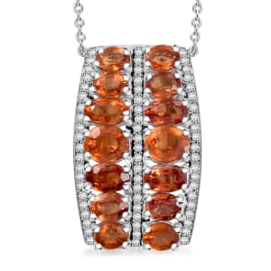 Orange Sapphire and White Zircon 4.80 ctw Pendant Necklace in Rhodium Over Sterling Silver 20 Inches