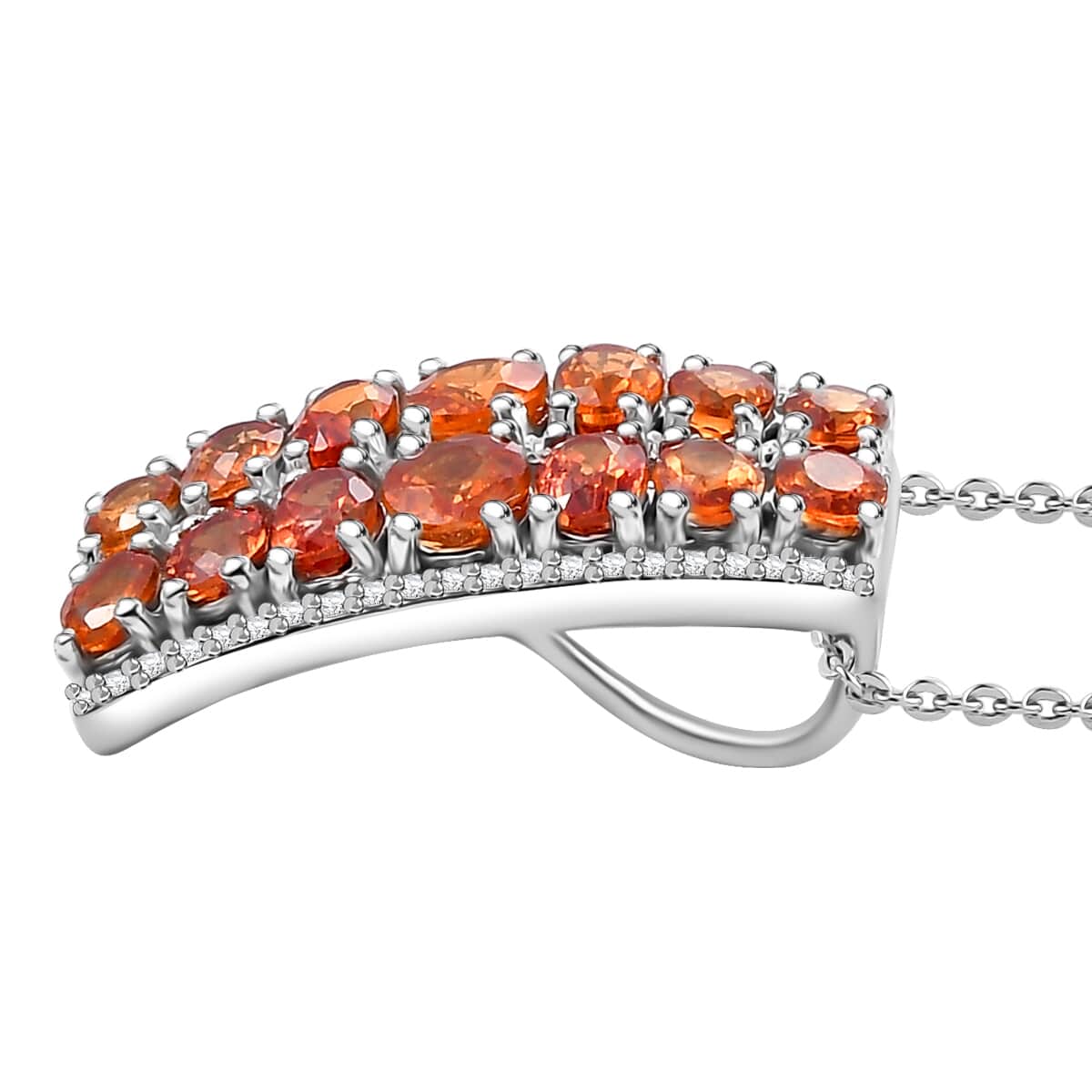 Orange Sapphire and White Zircon 4.80 ctw Pendant Necklace in Rhodium Over Sterling Silver 20 Inches image number 3