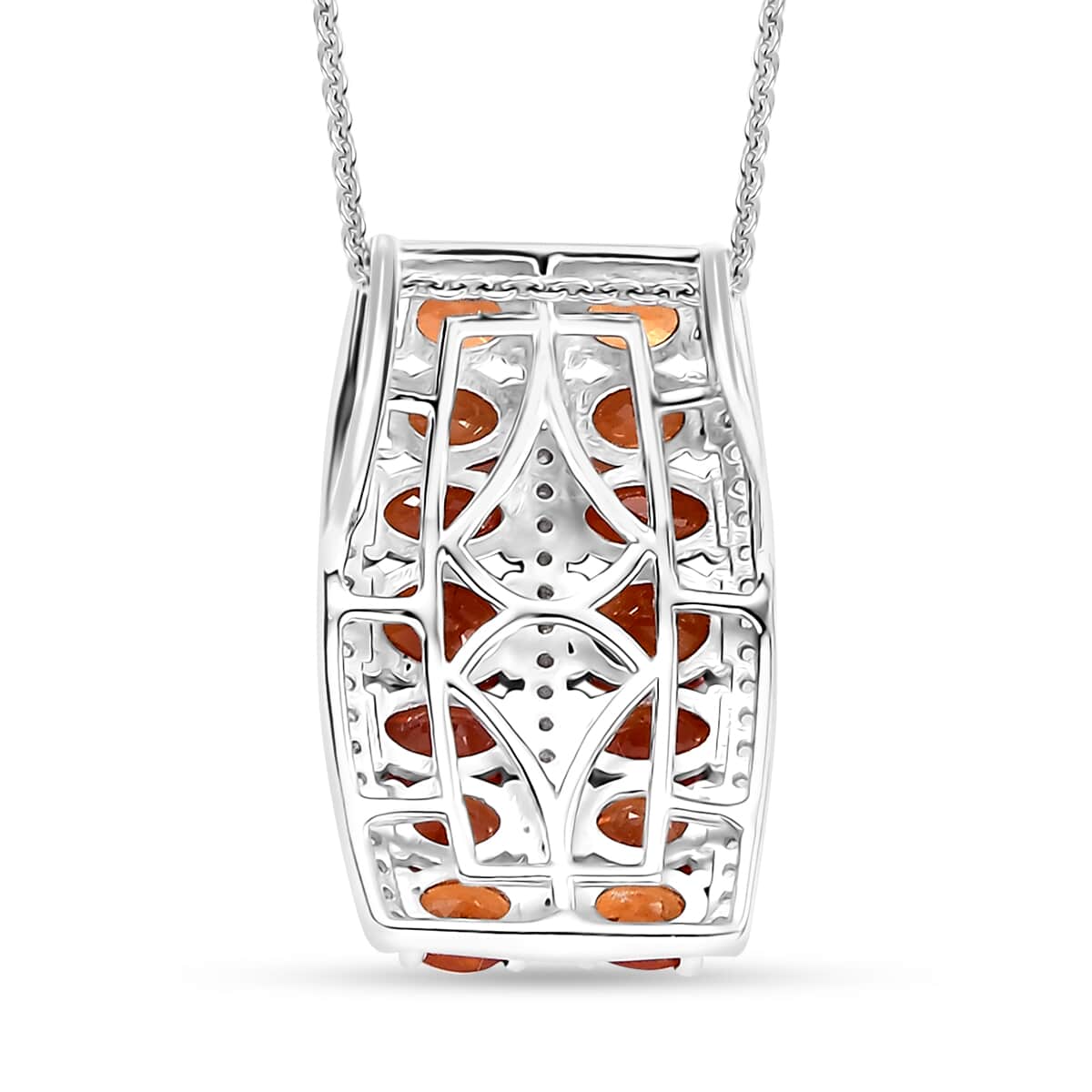 Orange Sapphire and White Zircon 4.80 ctw Pendant Necklace in Rhodium Over Sterling Silver 20 Inches image number 4