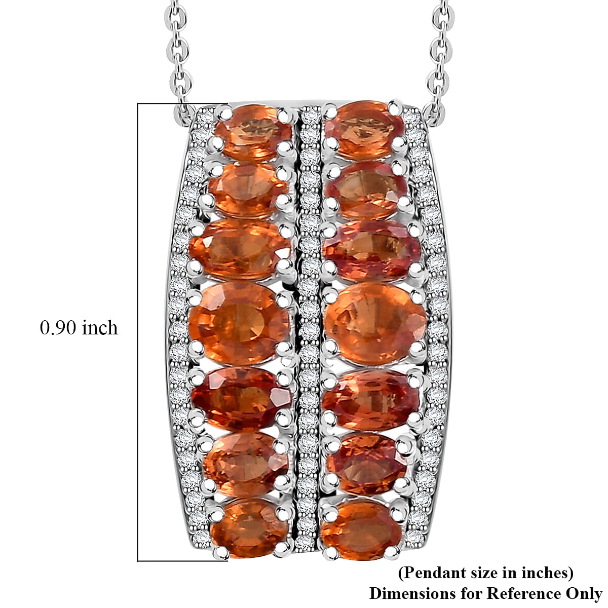 Orange Sapphire and White Zircon 4.80 ctw Pendant Necklace in Rhodium Over Sterling Silver 20 Inches