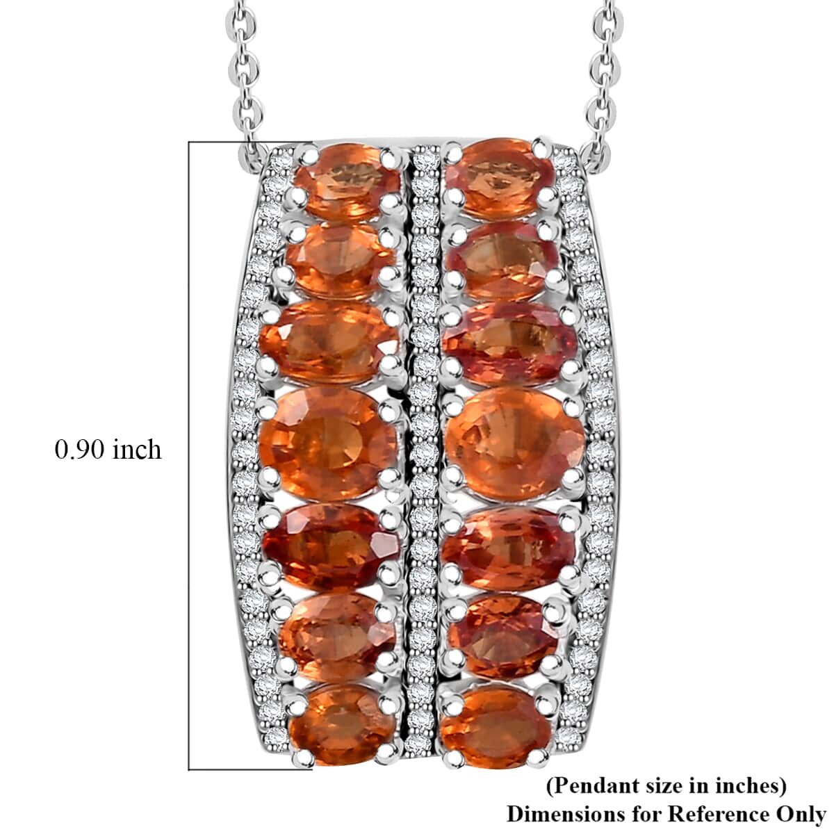 Orange Sapphire and White Zircon 4.80 ctw Pendant Necklace in Rhodium Over Sterling Silver 20 Inches image number 6