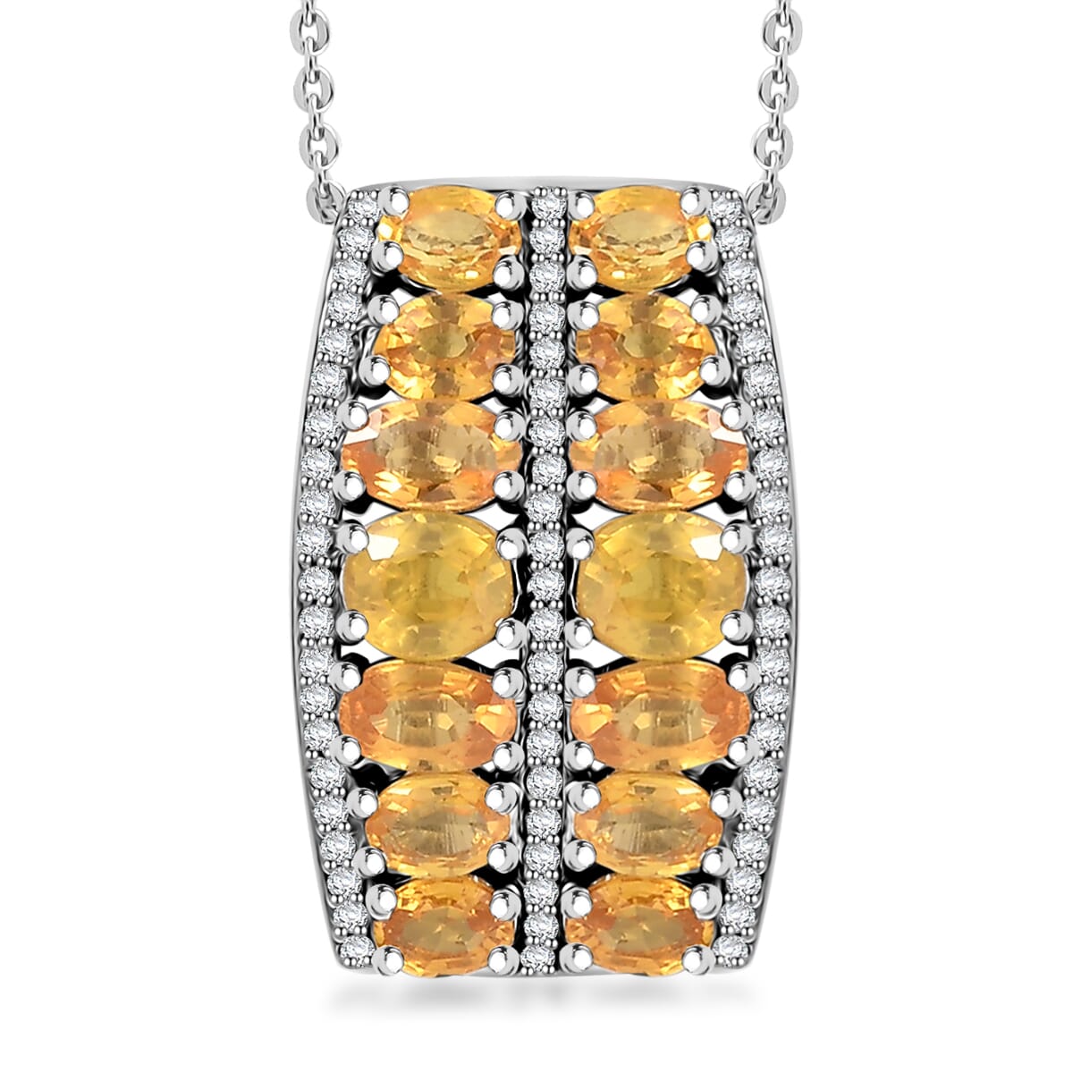 Madagascar Yellow Sapphire and White Zircon 5.00 ctw Pendant Necklace in Rhodium Over Sterling Silver 20 Inches image number 0