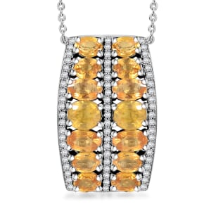 Madagascar Yellow Sapphire and White Zircon 5.00 ctw Pendant Necklace in Rhodium Over Sterling Silver 20 Inches