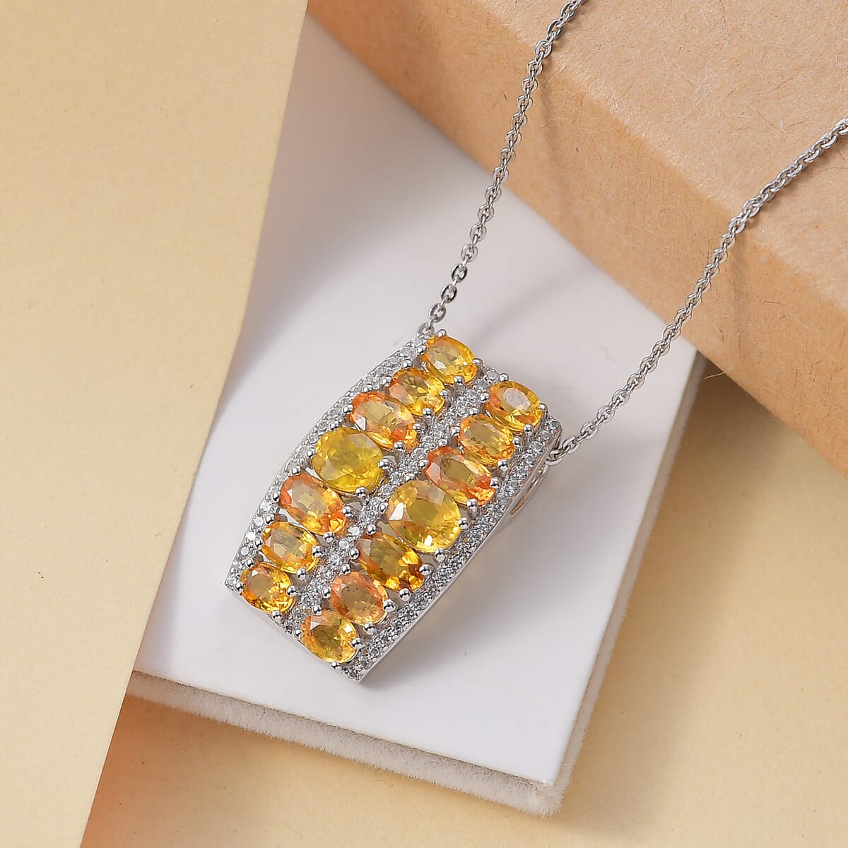 Madagascar Yellow Sapphire and White Zircon 5.00 ctw Pendant Necklace in Rhodium Over Sterling Silver 20 Inches image number 1