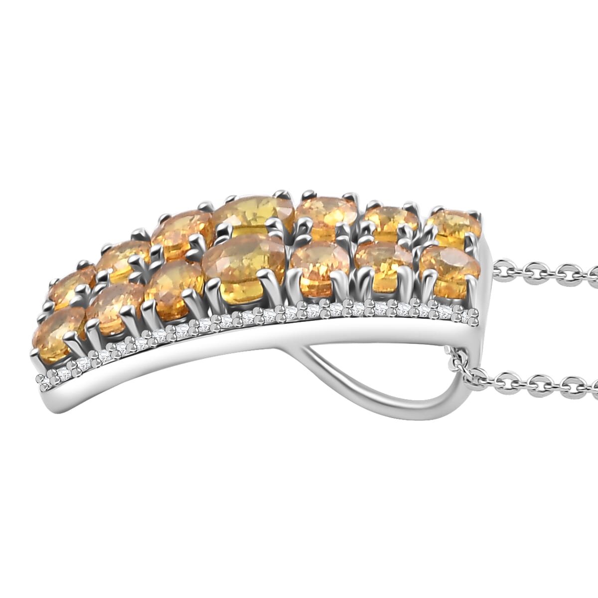 Madagascar Yellow Sapphire and White Zircon 5.00 ctw Pendant Necklace in Rhodium Over Sterling Silver 20 Inches image number 3