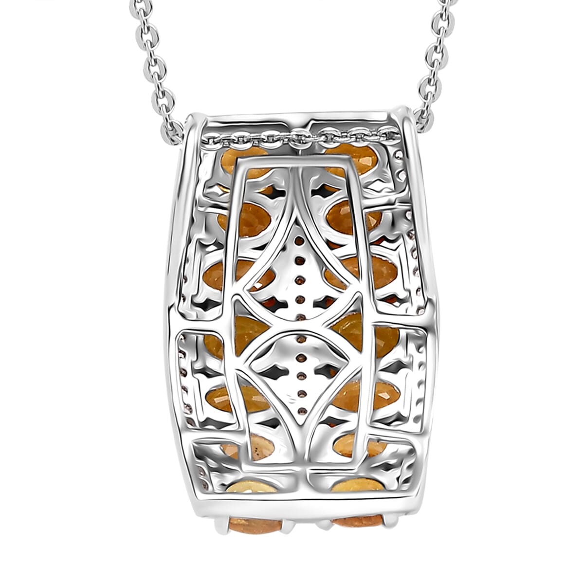 Madagascar Yellow Sapphire and White Zircon 5.00 ctw Pendant Necklace in Rhodium Over Sterling Silver 20 Inches image number 4