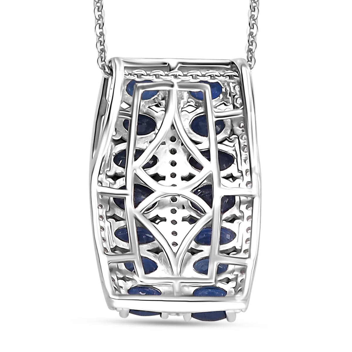 Kanchanaburi Blue Sapphire and White Zircon 4.10 ctw Pendant Necklace in Rhodium Over Sterling Silver 20 Inches image number 4