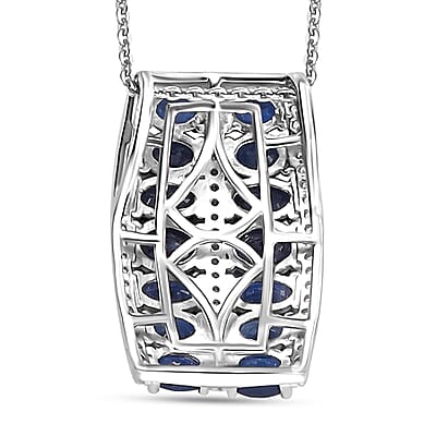 Kanchanaburi Blue Sapphire and White Zircon 4.10 ctw Pendant Necklace in Rhodium Over Sterling Silver 20 Inches