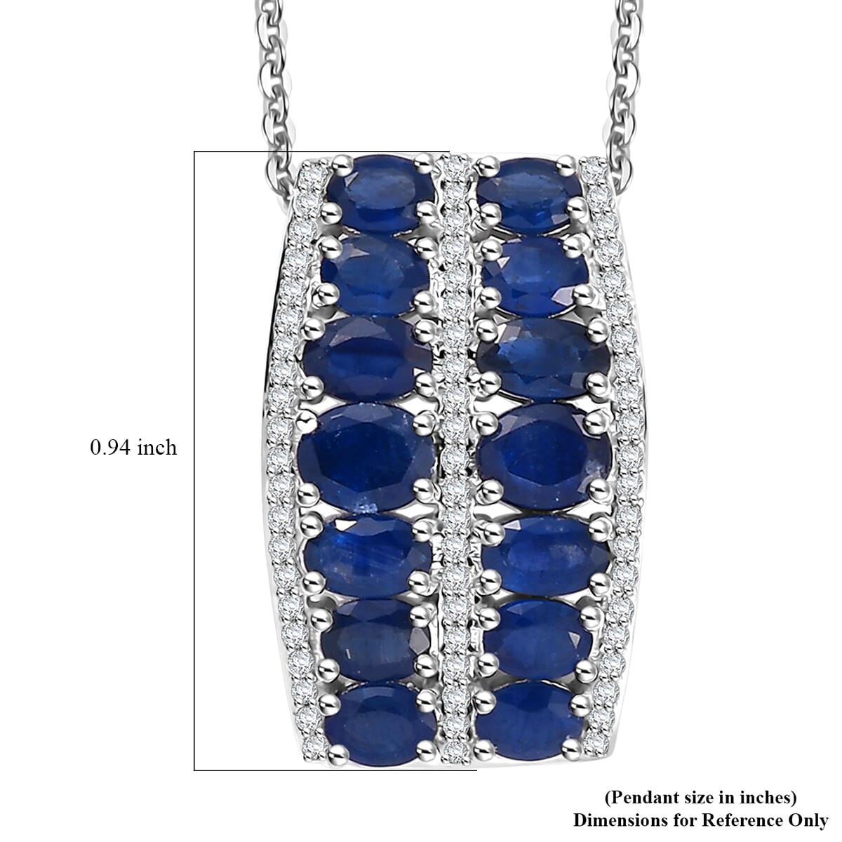 Kanchanaburi Blue Sapphire and White Zircon 4.10 ctw Pendant Necklace in Rhodium Over Sterling Silver 20 Inches image number 6