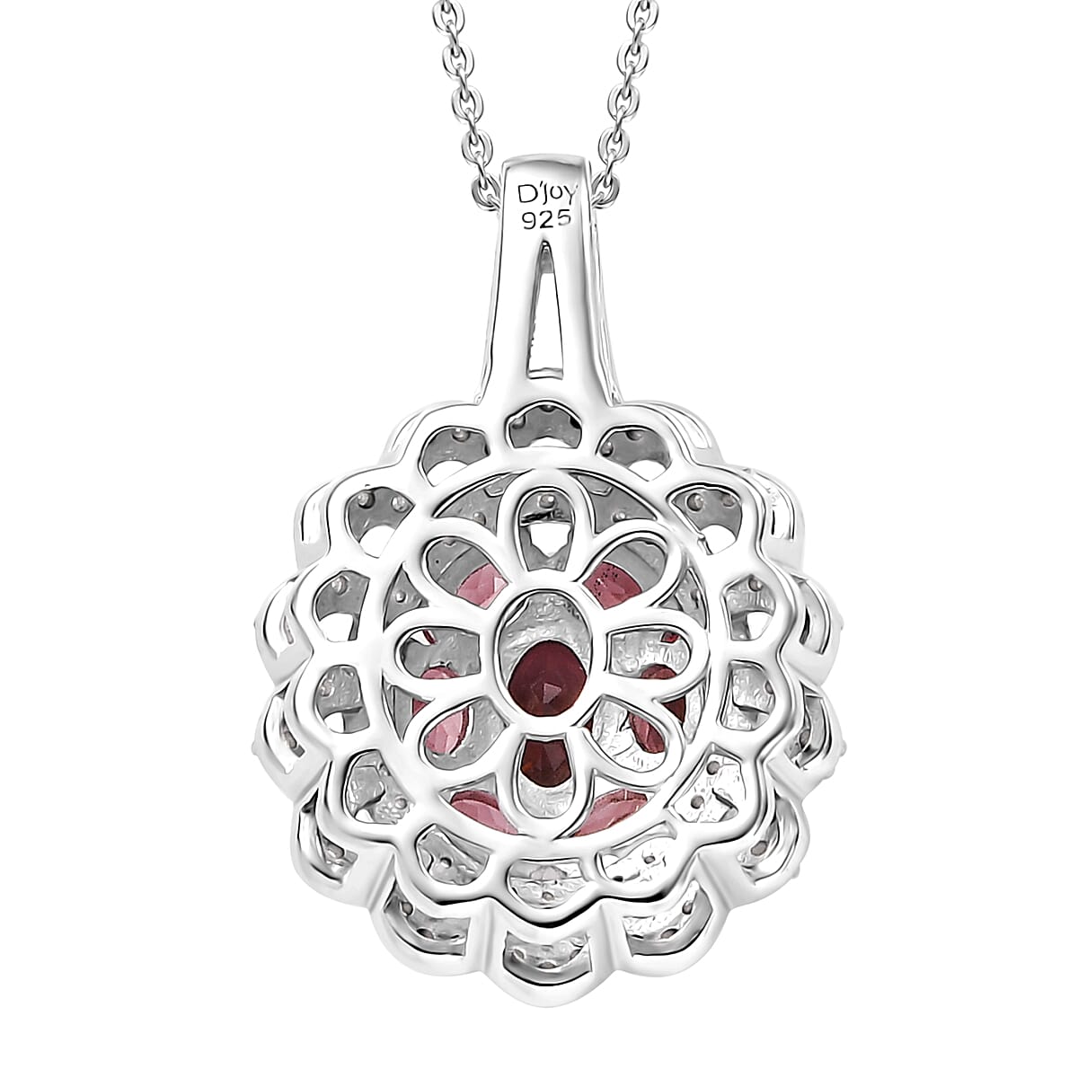 Premium Tanzanian Blush Garnet and Moissanite 2.40 ctw Flower Pendant Necklace in Rhodium Over Sterling Silver 20 Inches