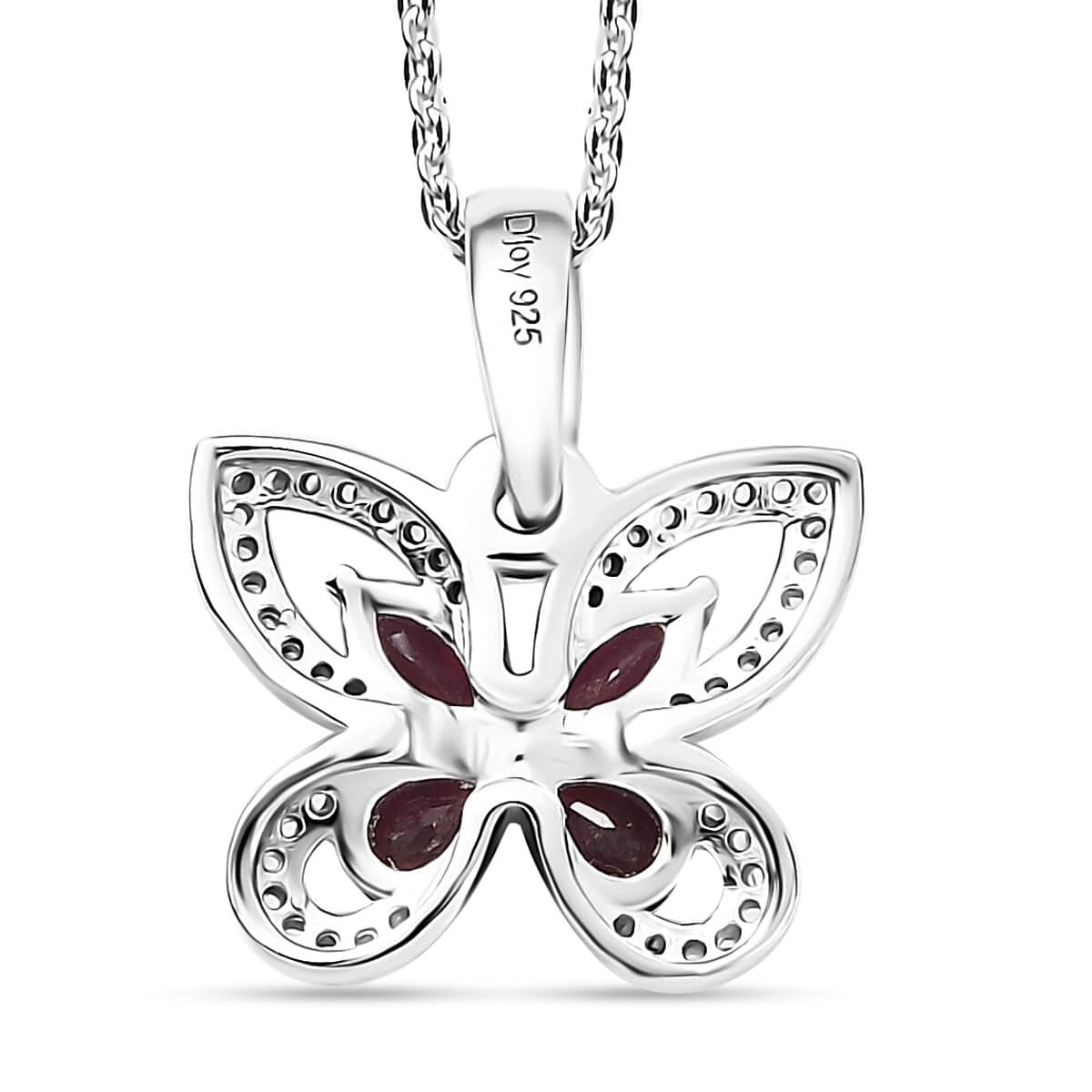 Premium Anthill Garnet and White Zircon 1.00 ctw Butterfly Pendant Necklace in Rhodium Over Sterling Silver 20 Inches image number 4