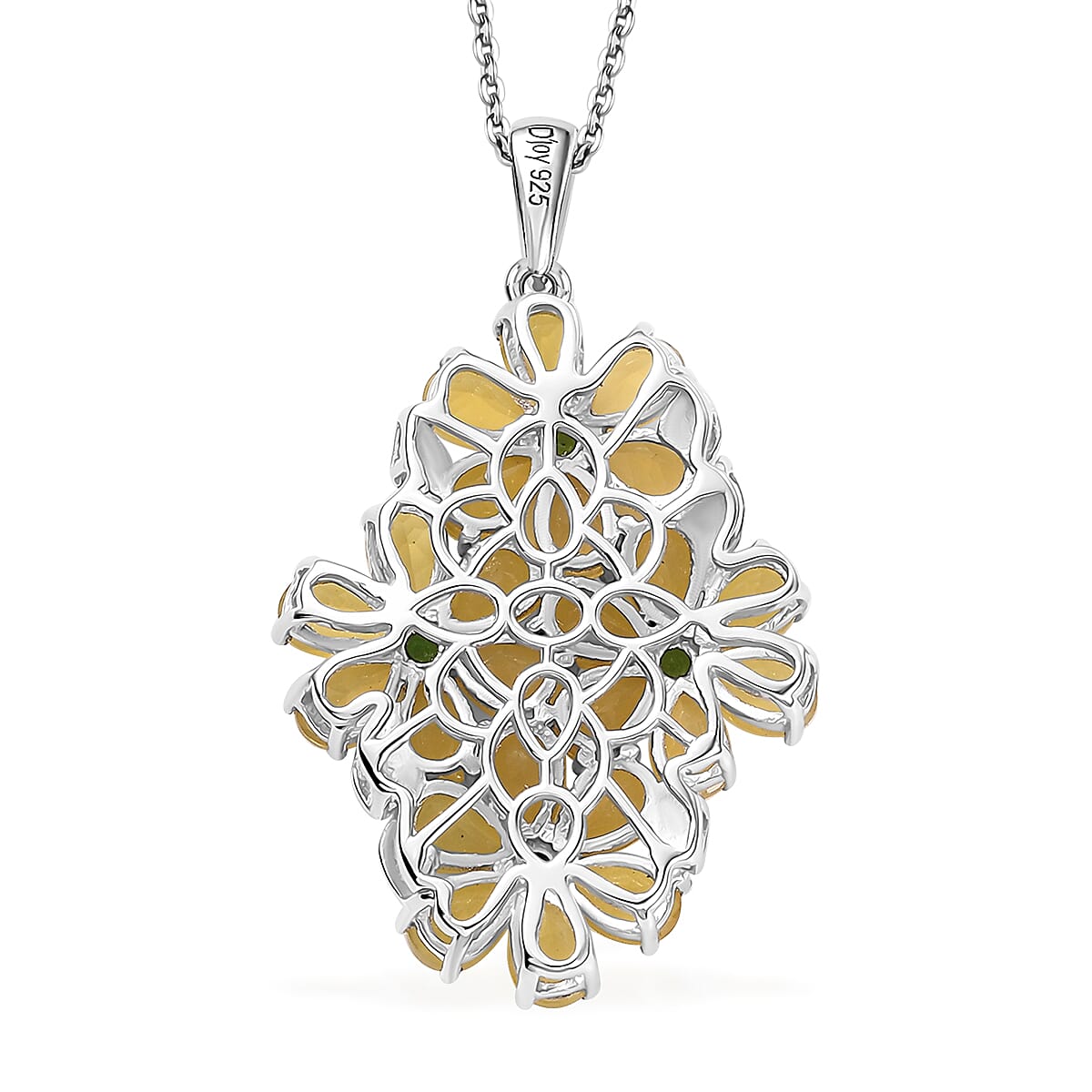 Premium Tanzanian Canary Opal and Chrome Diopside 7.20 ctw Pendant Necklace in Rhodium Over Sterling Silver 20 Inches