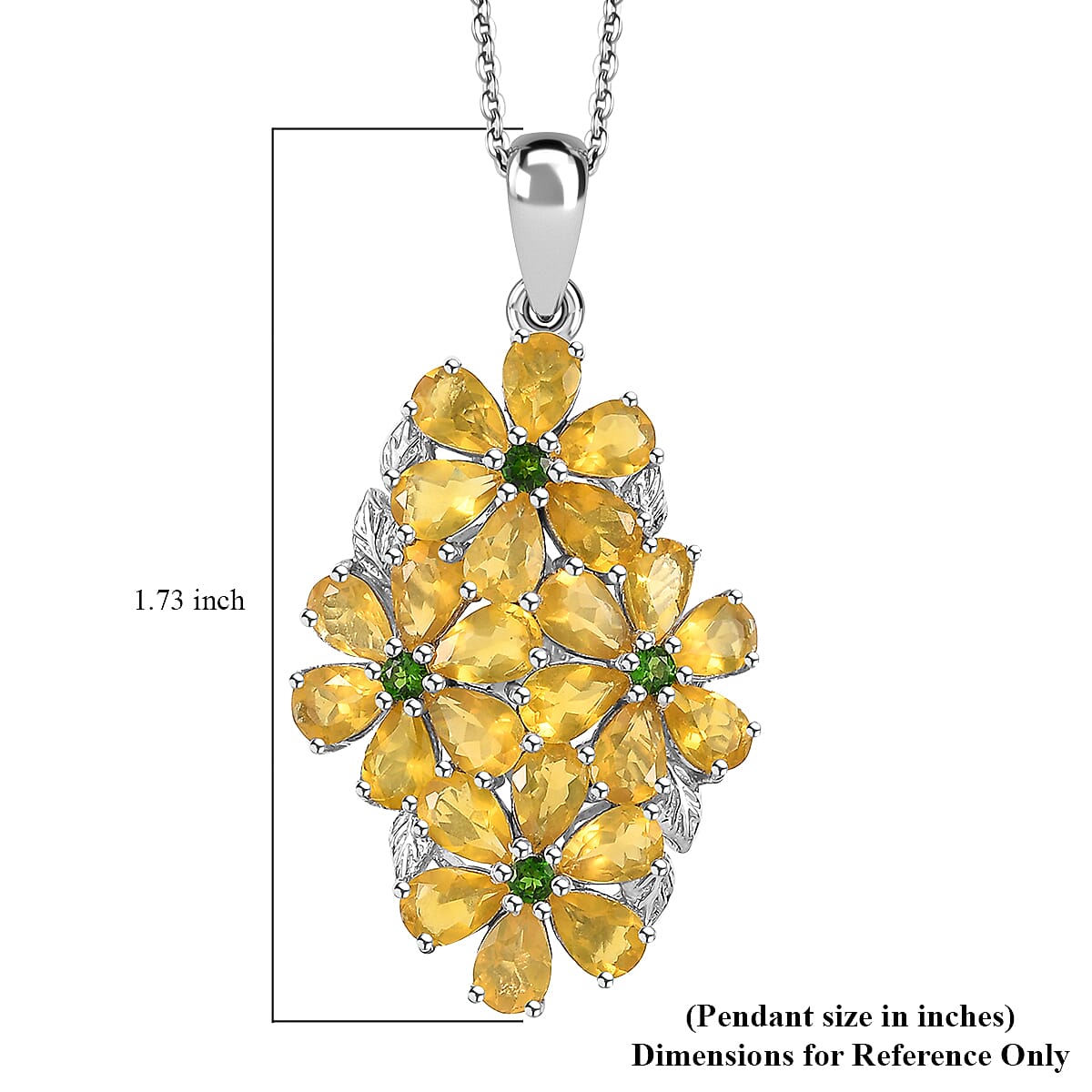 Premium Tanzanian Canary Opal and Chrome Diopside 7.20 ctw Pendant Necklace in Rhodium Over Sterling Silver 20 Inches