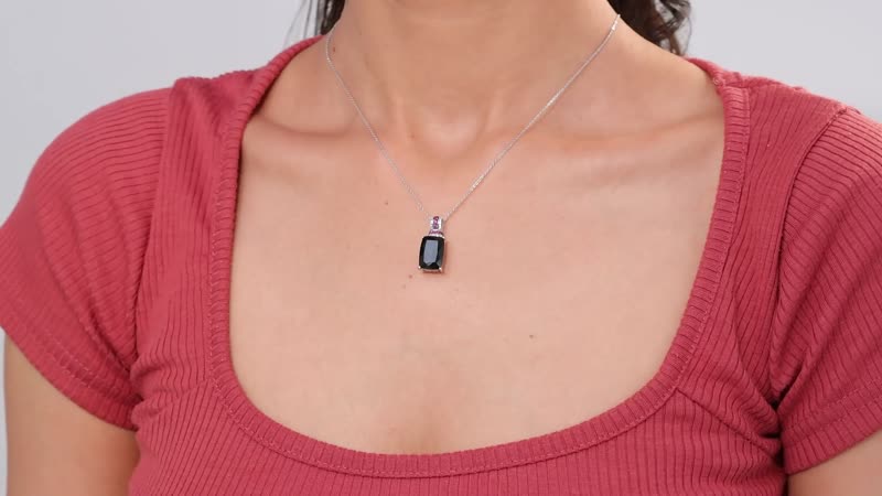 California Black Jade and Multi Gemstone 8.80 ctw Elegant Pendant Necklace in Rhodium Over Sterling Silver 20 Inches