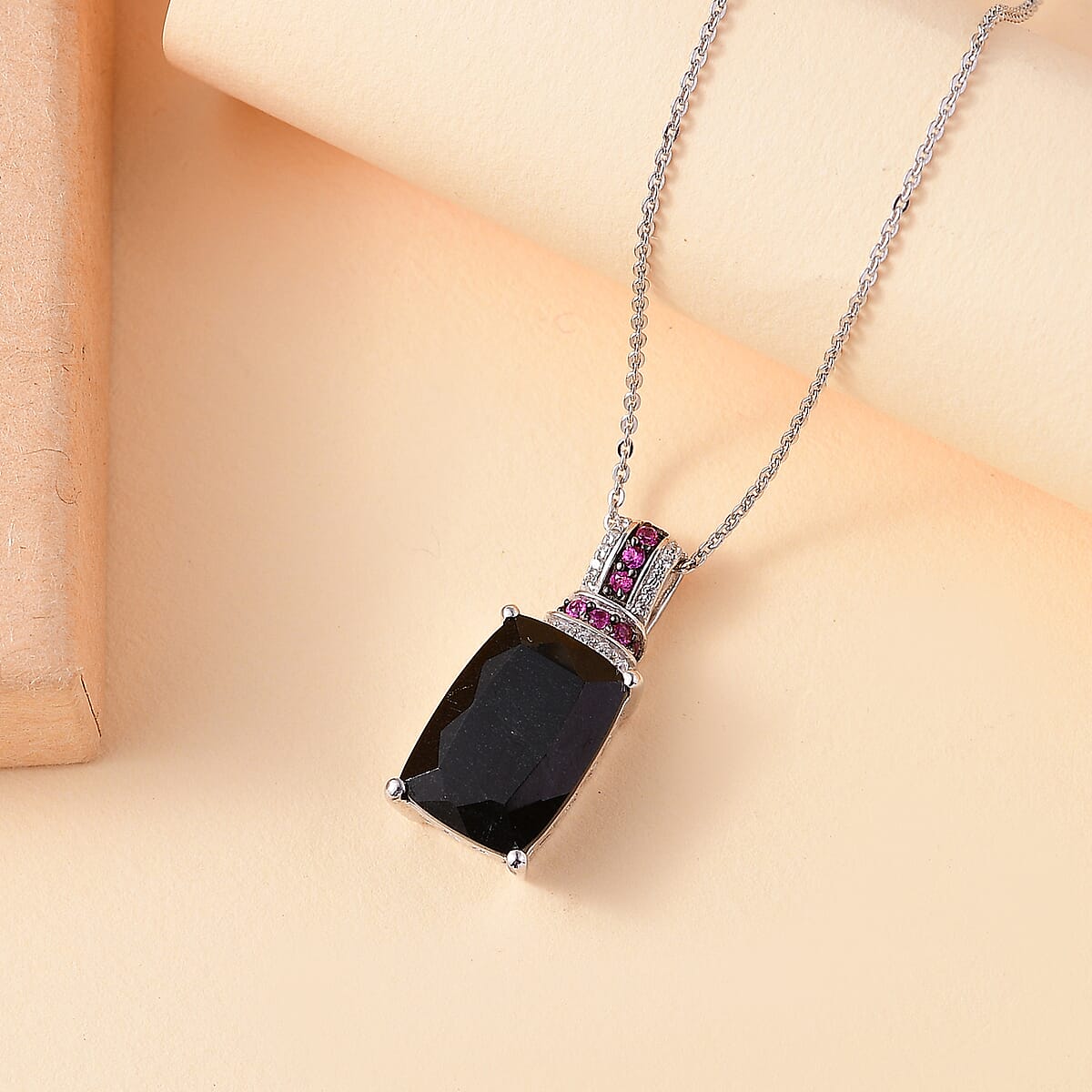California Black Jade and Multi Gemstone 8.80 ctw Elegant Pendant Necklace in Rhodium Over Sterling Silver 20 Inches image number 1