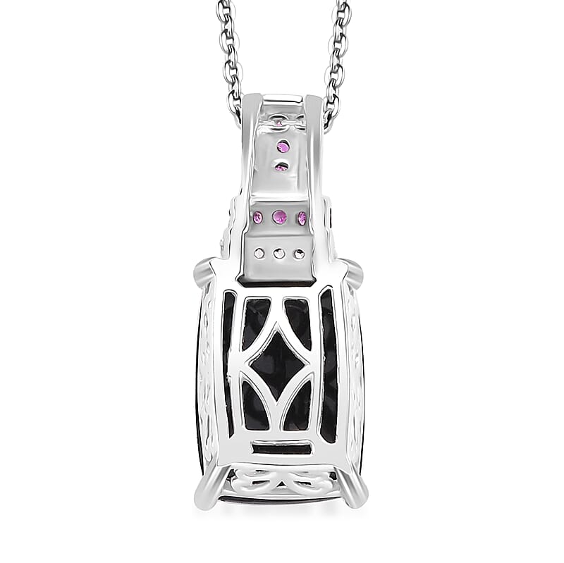 California Black Jade and Multi Gemstone 8.80 ctw Elegant Pendant Necklace in Rhodium Over Sterling Silver 20 Inches